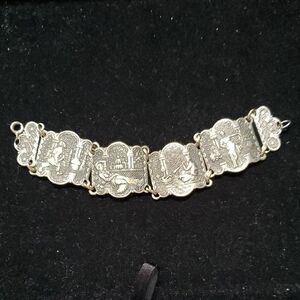 Silver-Tone Vintage Scene Panel Bracelet - Silver